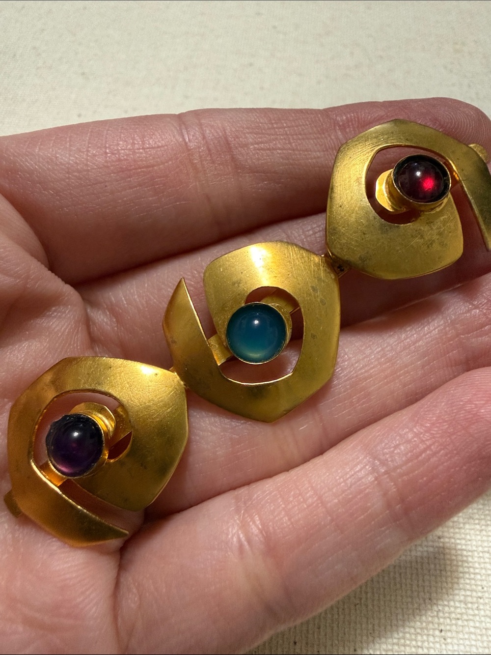 Lovely Sterling Silver Gold-Toned Spiral Bracelet with Multicolor Cabochons